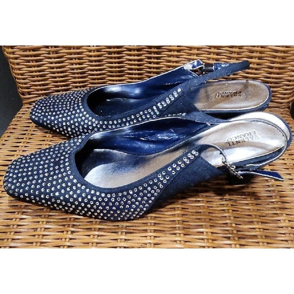 VALENTI FRANCO Rhinestone Slingback Heels Navy Blue High Heels DANA Navy Blue 10 - Picture 1 of 6